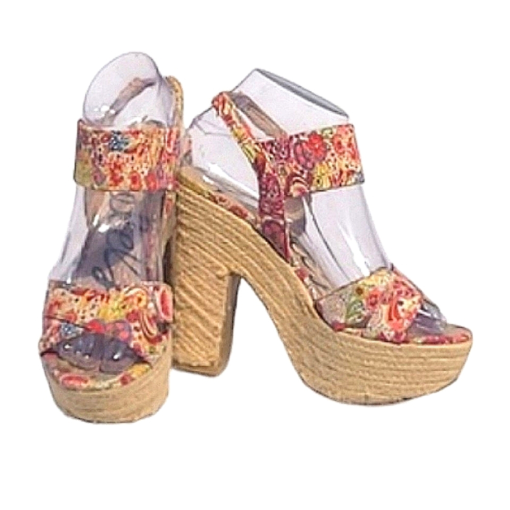 Rebels Ursula Platform Heel Boho Floral Print Strappy Chunky Peep Toe Sandals 7